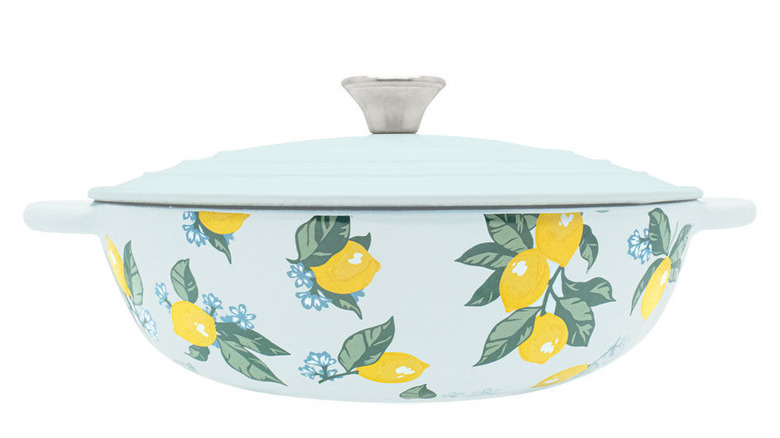 Crofton Farmhouse Cast Iron Braiser from Aldi in lemon patterned design