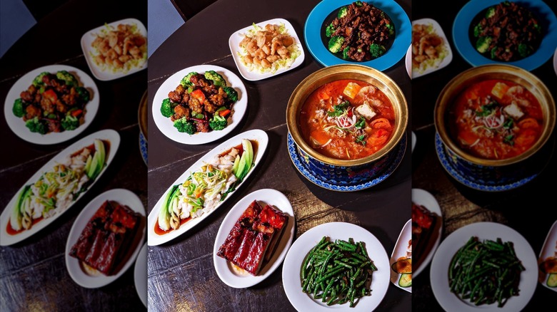 a table of dishes at Pig Heaven in New York City