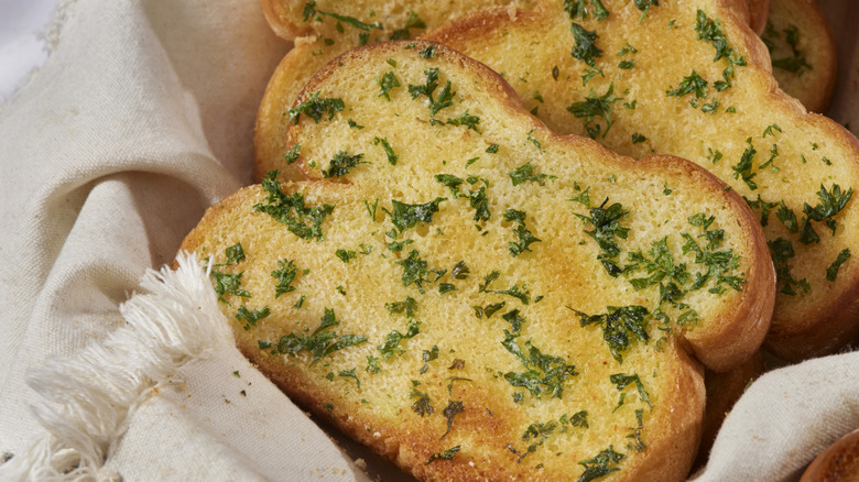 Pieces of garlic bread