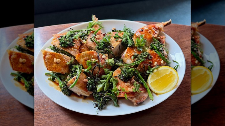 a spatchcocked chicken at Hearth in New York City