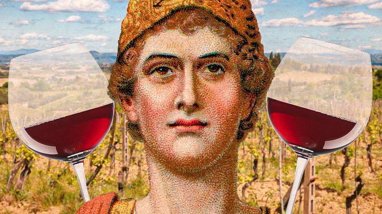 Alexander the Great with wine glasses illustration