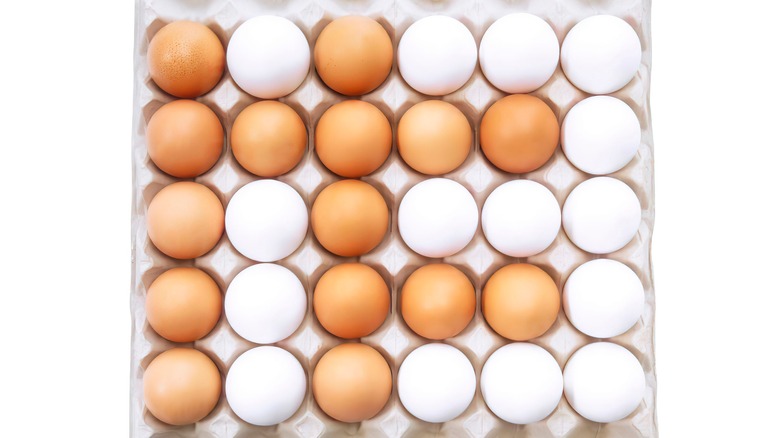 mix of brown and white eggs 