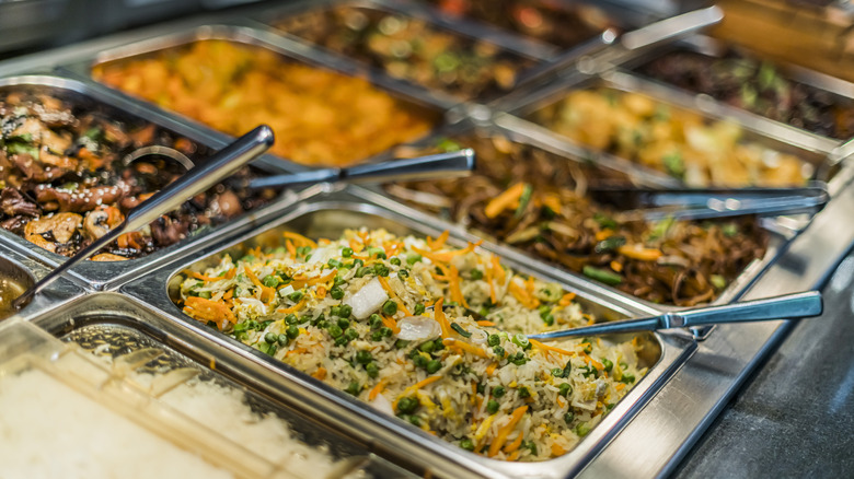 Trays of food served at a buffet