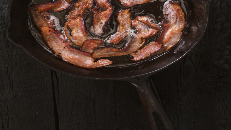 Bacon frying in a skillet
