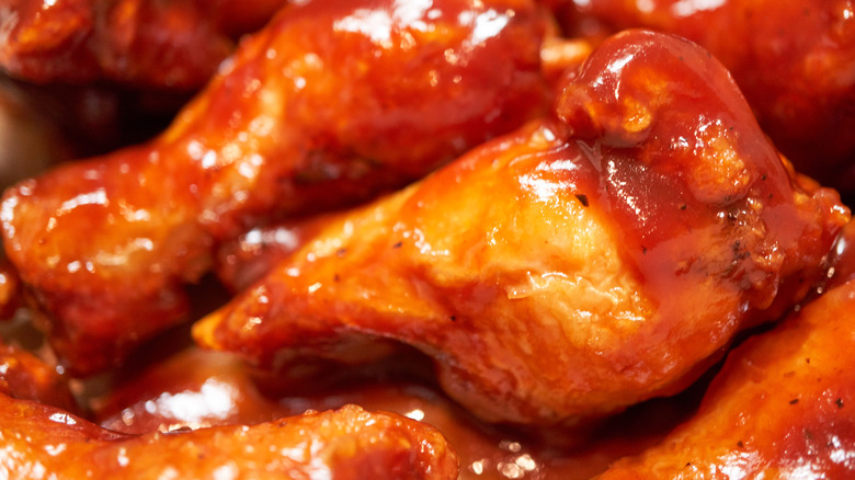 Chicken wings with BBQ sauce.