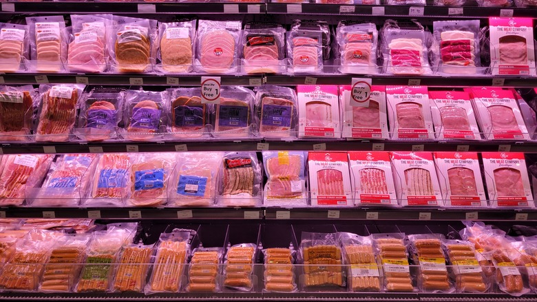 Deli meats in a store fridge