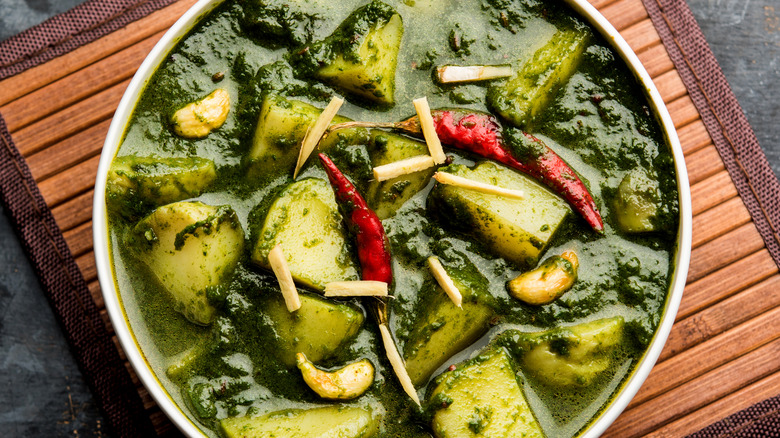 Aloo palak in a bowl