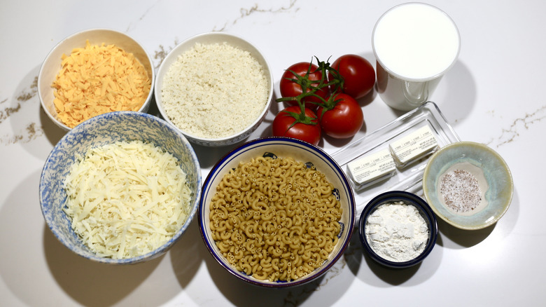 Ina Garten Mac and cheese ingredients on table