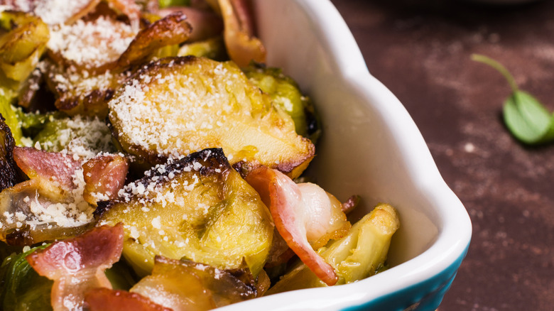 Brussel sprouts served with bacon