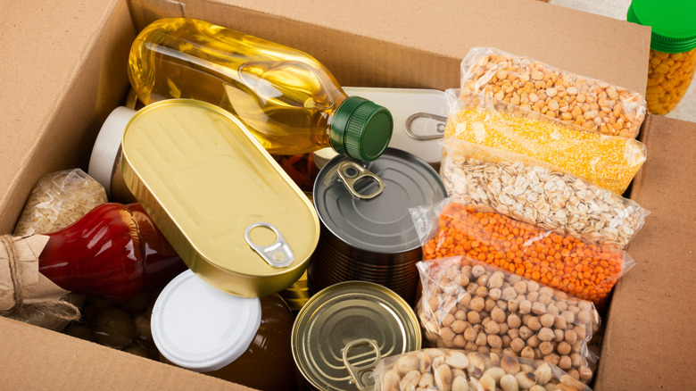 a box containing non-perishable food donations