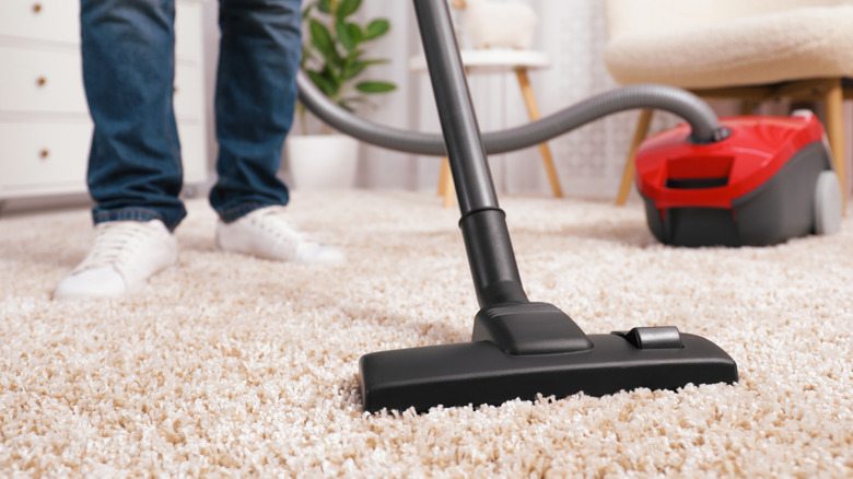 Person vacuuming carpet