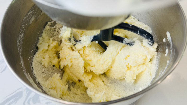 Beaten butter and sugar in stand mixer bowl