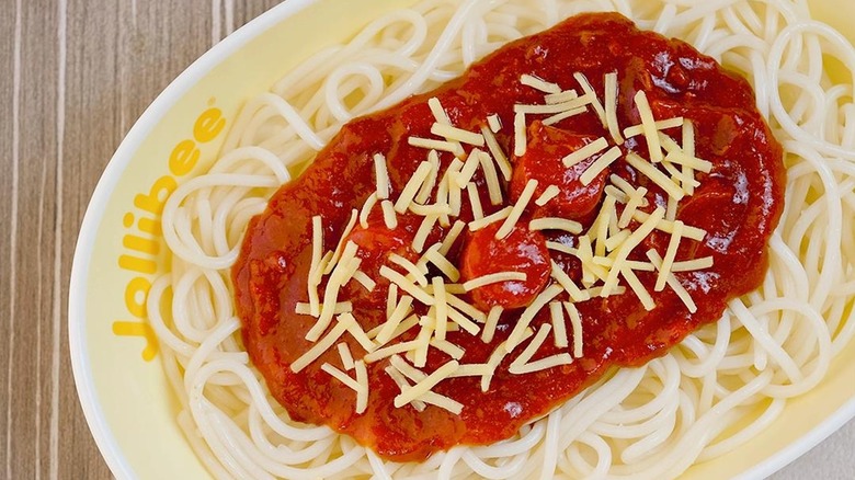 Jollibee spaghetti and meatballs with sauce