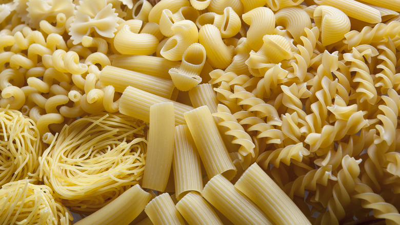 mixed pasta noodles on display