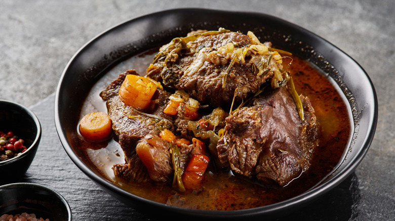 A bowl of cooked pot roast