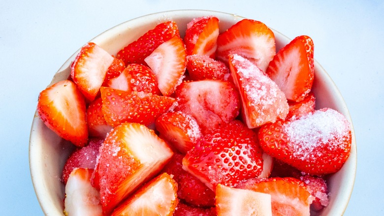 macerated strawberries in a dish