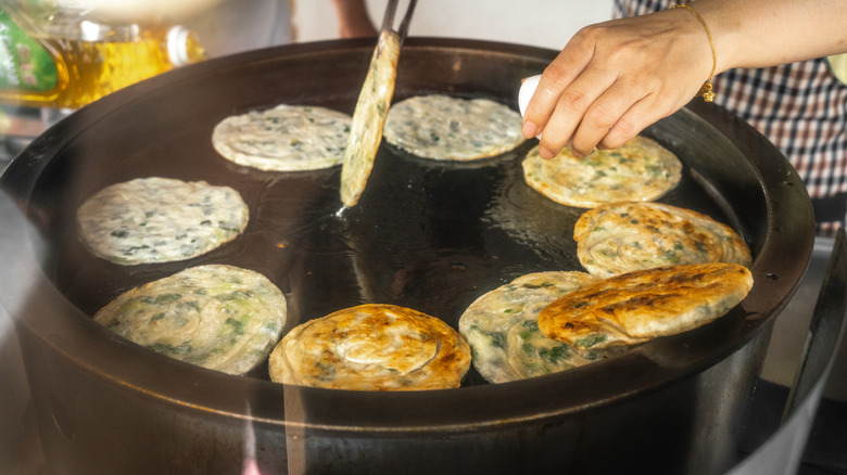 Cooking scallion pancakes