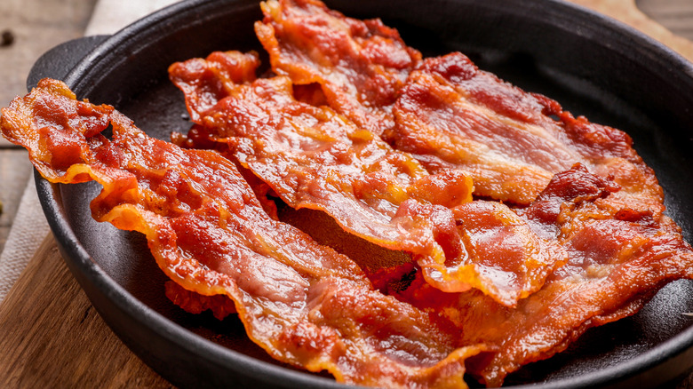 fried bacon in pan