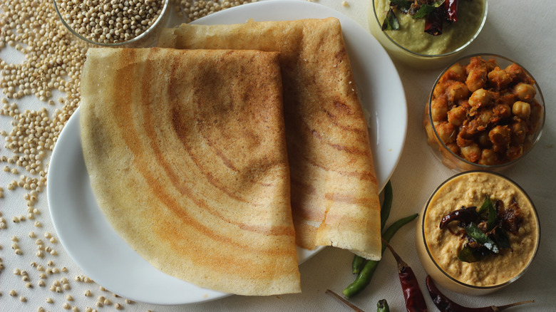 Indian sorghum pancakes with side dips