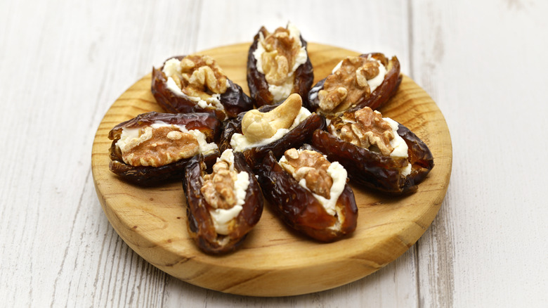 Stuffed dates with cream cheese and nuts.