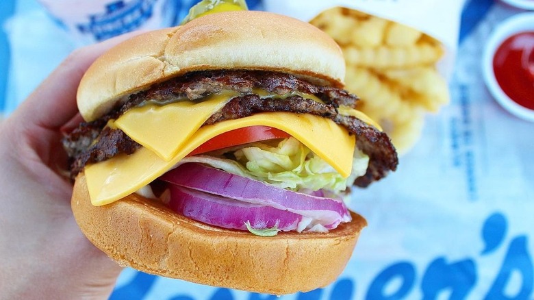 Close up of Culver's cheeseburger