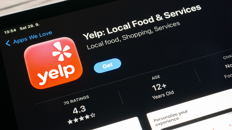 Close up of the Yelp app on Apple App Store