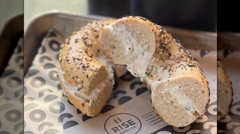 Rise bagel on tray
