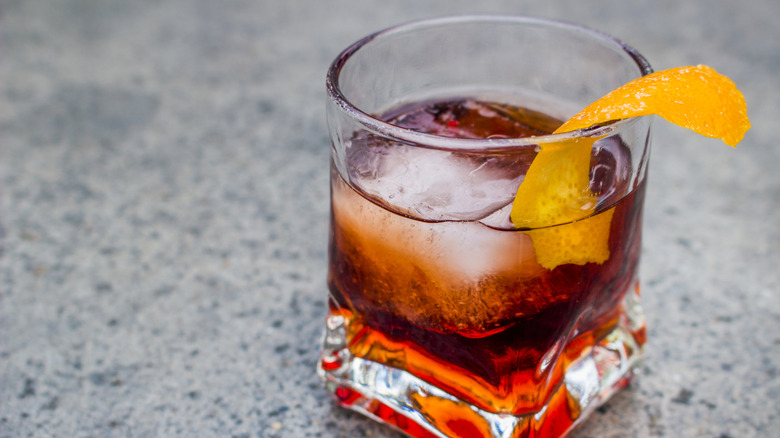 Classic Negroni cocktail in a rocks glass.