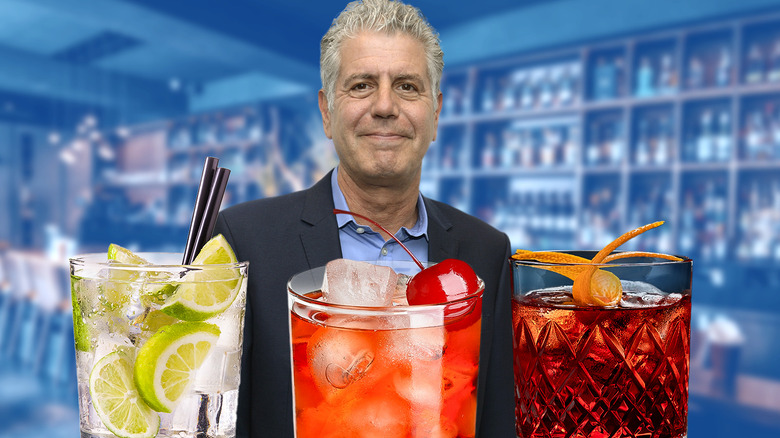 Anthony Bourdain with bar and drinks