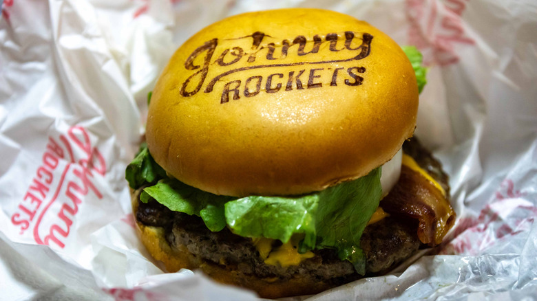 Burger with "Johnny Rockets" stamped bun