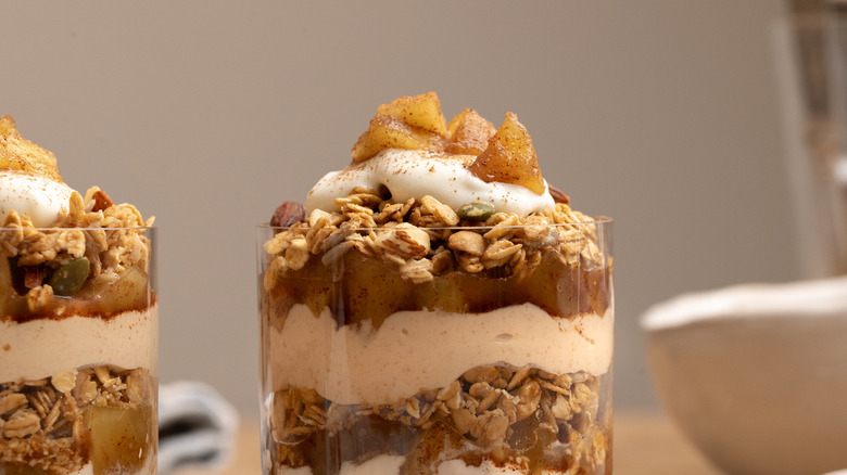 close up of apple breakfast parfait
