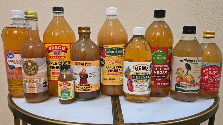 Group of apple cider vinegar bottles