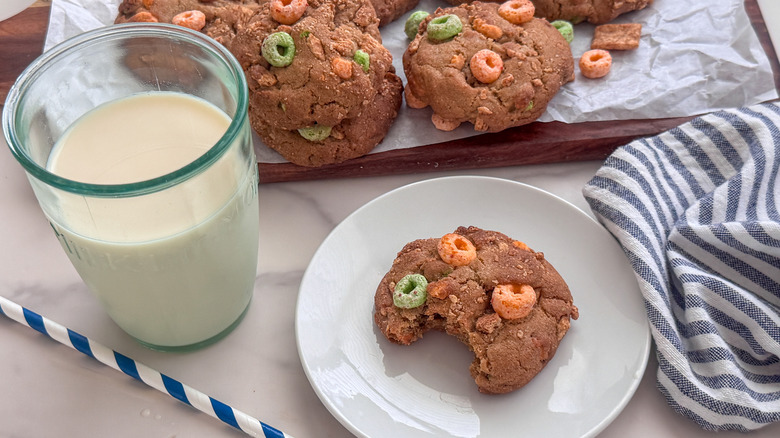 cookie on plate with milk