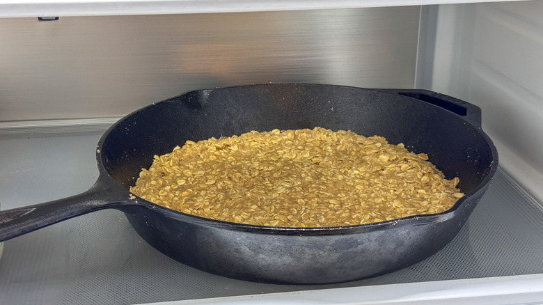 skillet with crust in fridge