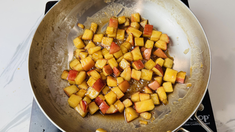 Browned spiced apples in skillet