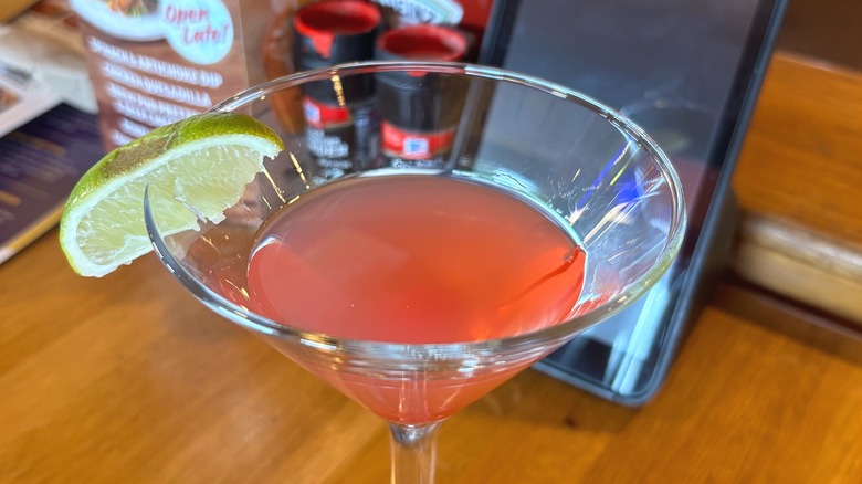 Applebees Passion fruit cocktail on wooden table