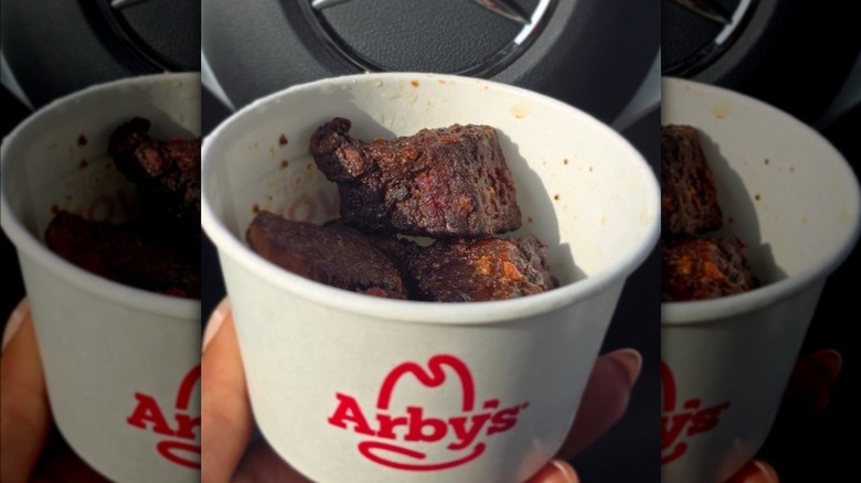 Arby's Steak Nuggets, Strawberry Lemonade, and Mac n Cheese.