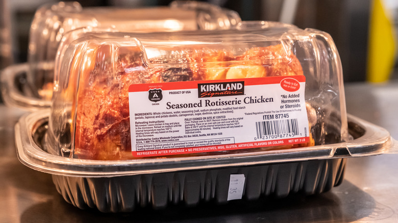 A Kirkland Signature seasoned rotisserie chicken