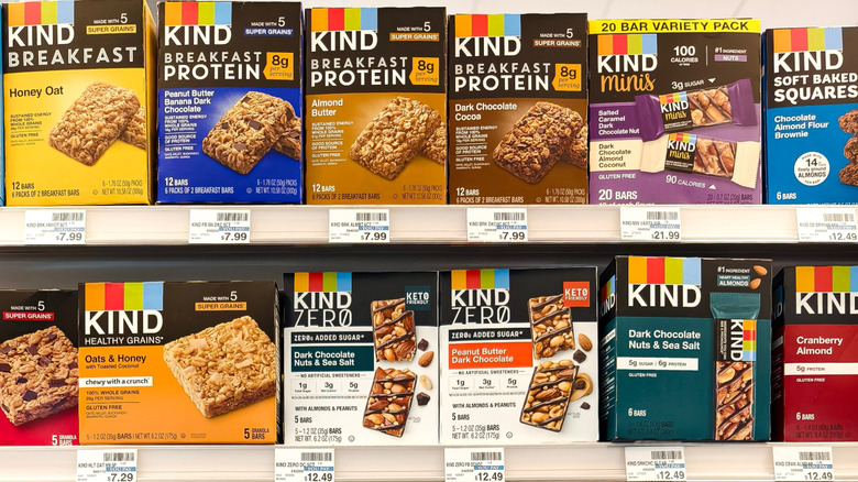 Variety packs of KIND Bars in a grocery store