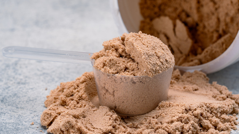 scoop of chocolate protein powder