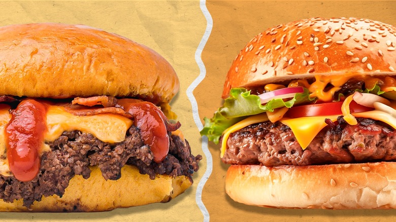 different burgers divided by line