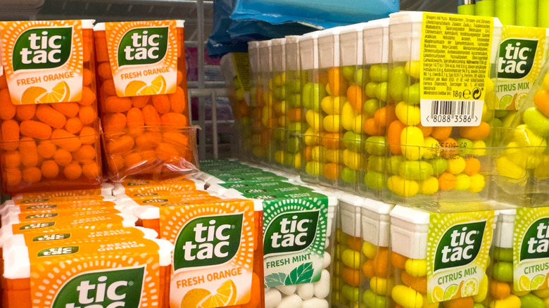 Rows of Tic Tacs at a supermarket