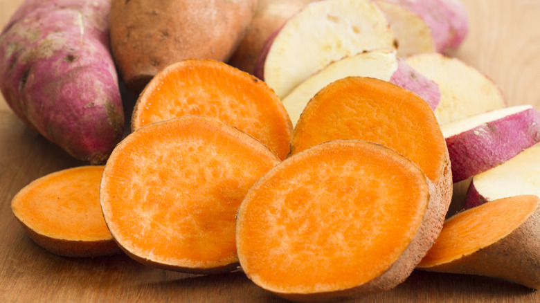 sliced sweet potatoes and yams