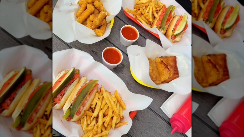 An array of foods from George's Hot Dogs