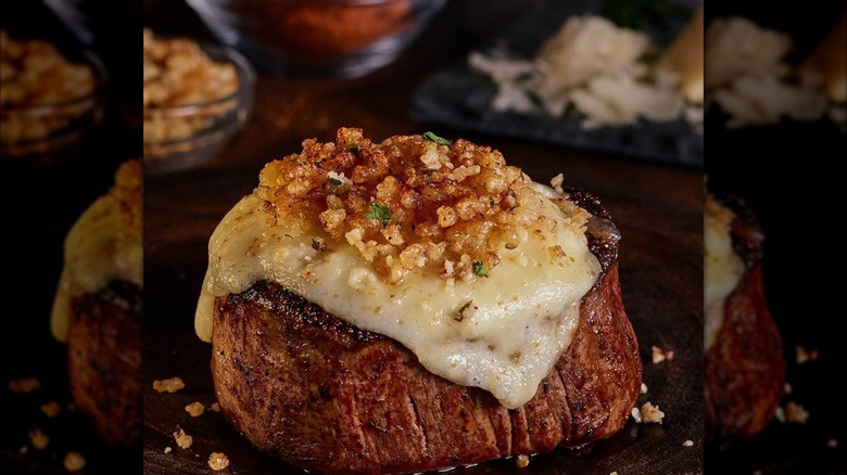Filet steak from LongHorn Steakhouse with parmesan crust topping