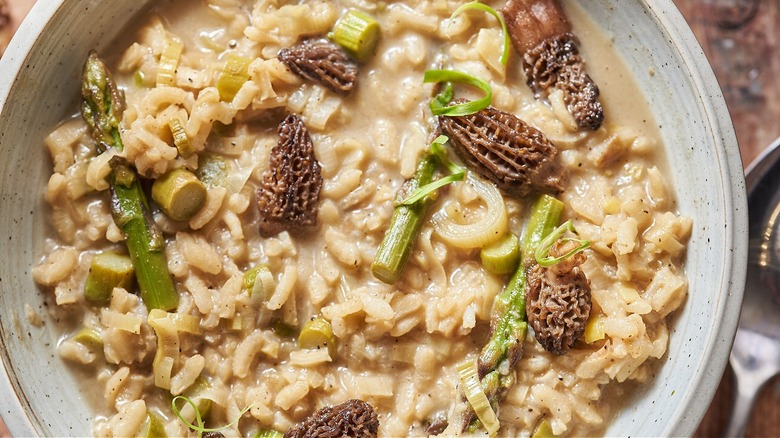 bowl of risotto with morels