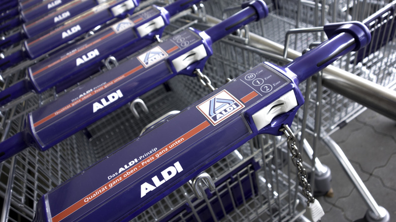 Blue Aldi shopping carts with German writing