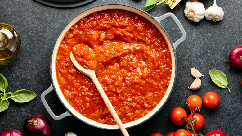 Pot of tomatoes stewing