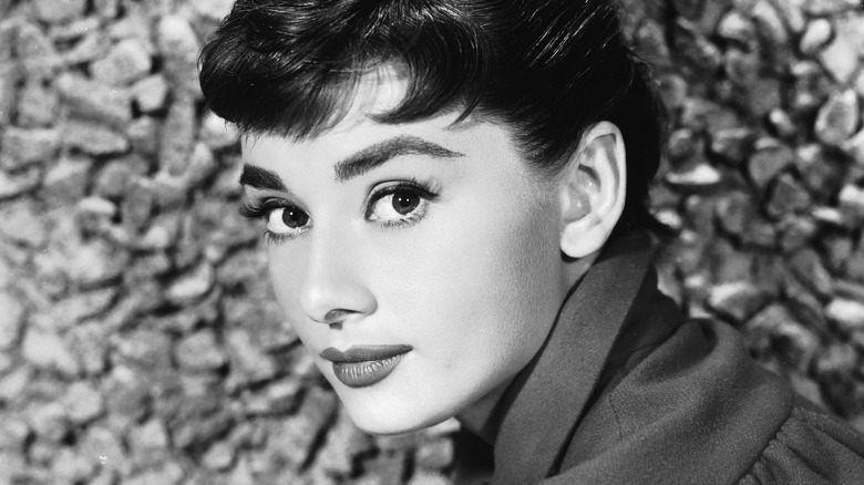 Black and white close-up of Audrey Hepburn 