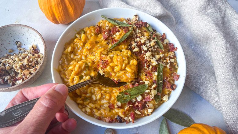 pumpkin risotto with garnishes